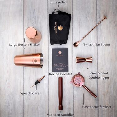 Belgravia Cocktail Set – Cocktail Shaker Set with Boston Stainless Steel Cocktail Shaker and Cocktail Accessories | Copper Cocktail Mix Set in a Luxurious Gift Box