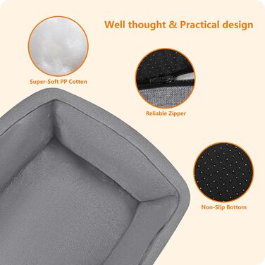 Ліжко для собак HMTOPE, м'яке диван-кімната для собак, подушка для собак, кошик для собак, знімний та пральний, світло-сірий, 110 x 86 x 26 см