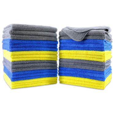 Універсальна мікрофібра Polyte для прибирання, 300 GSM, 40.6x40.6 см, набір 36 шт. (синій, сірий, жовтий)