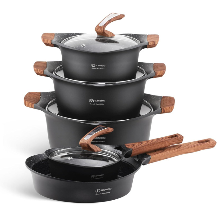 Набір каструль та сковорідок Edenberg EB-9184: 15 предметів з антипригарним покриттям, індукційні | Набір посуду, каструлі, сковороди