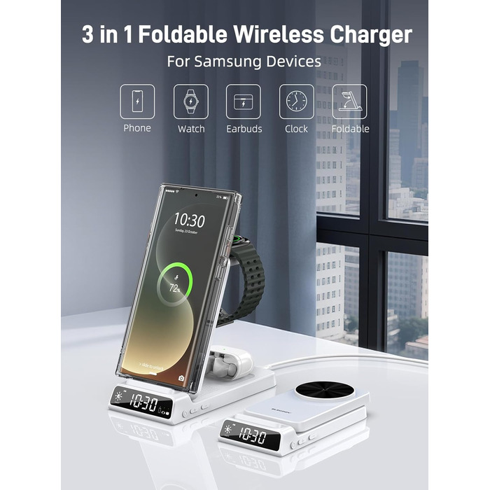 Бездротовий зарядний пристрій MagSafe 3-в-1 для Samsung Galaxy Fold/Flip, S24/S25 Ultra, Watch/Buds (Білий)