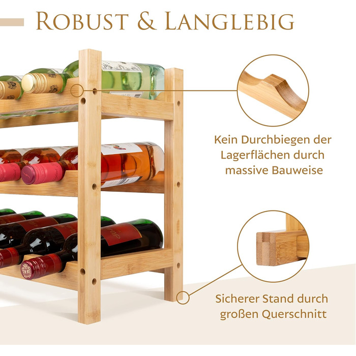 Wooden Wine Rack, 24 Bottles, Stackable Bottle Rack, Expandable Beverage Rack, Stackable Wine Rack, Bottle Storage, Wooden Bottle Rack, Wine Bottle Rack