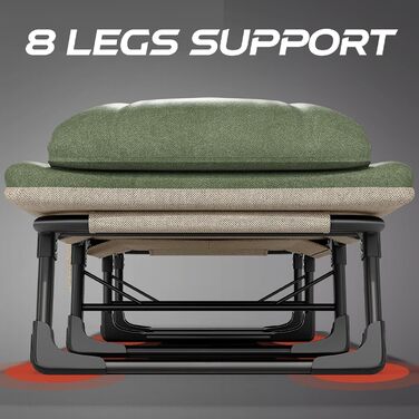 Розкладне ліжко для кемпінгу XXL - широке кемпінгове ліжко, розкладне ліжко, карпове ліжко з регульованою спинкою, ліжко для саду та відпочинку на відкритому повітрі (зелене)