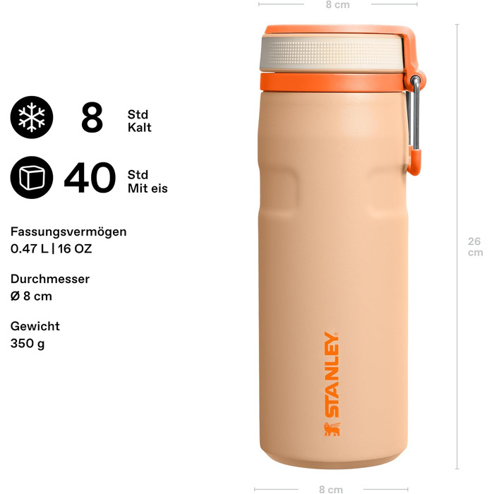 Термос-пляшка STANLEY 1913 IceFlow Bottle Twist Flip 0.47L, герметична пляшка для води з трубочкою, Orange Sherbet