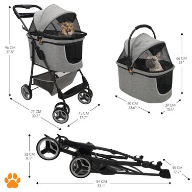 Візок-переноска для собак 2-в-1 CECE | Складаний візок з кошиком для покупок | Сірий меланж