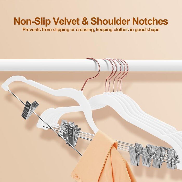 Набір вішалок для штанів Stormix 24 шт. з кліпсами, 42 см, рожево-золоті гачки, для штанів, спідниць, суконь, курток, пальто