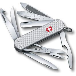 Швейцарський ніж Victorinox Mini Champ Alox: багатофункціональний інструмент, 15 функцій, Swiss Made, з відкривачем листів, відкривачем пляшок, інструментом для зачистки дротів, сріблястого кольору