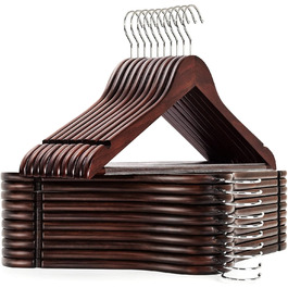 Дерев'яні вішалки для одягу Amber Home, 20 шт., масивна деревина волоського горіха, гладка поверхня, з перекладиною для штанів, поворотний гачок та виступи для куртки, штанів, сорочок (Волоський горіх, 20)