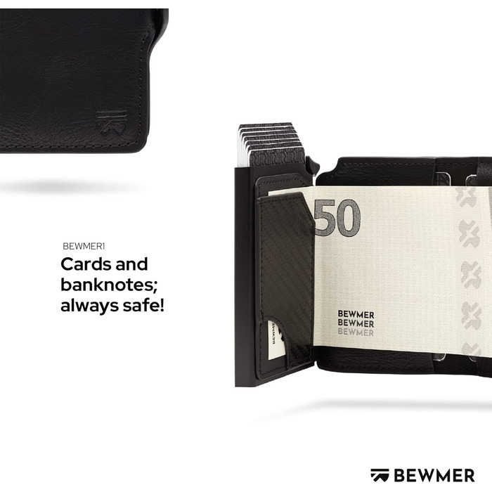 Гаманець-картхолдер BEWMER Premium з RFID-захистом: Чорний шкіряний картхолдер та гаманець для жінок і чоловіків