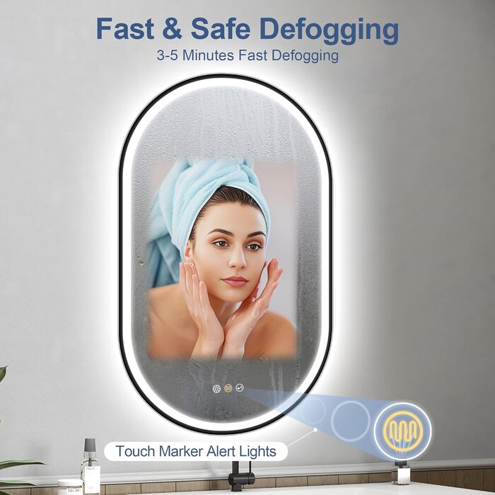 Дзеркало для ванної кімнати LED Starlead Munich 90x60 см з підсвічуванням, Bluetooth, регулюванням яскравості, 3 кольори світла, антизапарник, функція пам'яті, HD скло, IP44, горизонтальне/вертикальне встановлення, без рамки