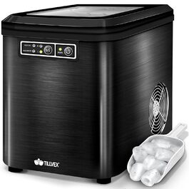 Tillvex Stainless Steel Ice Maker - 12kg Capacity, 24-Hour Production | 2.2L Water Tank, LED Display, Self-Cleaning & 2 Ice Cube Sizes (Black)