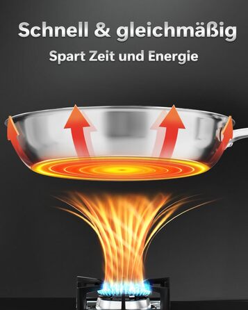 Сковорода з нержавіючої сталі 30 см Titan, з кришкою, для індукційних плит, 18/10, підходить для духовки та посудомийної машини