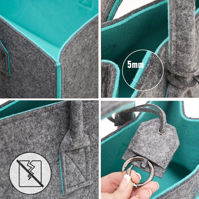 2-Piece Set: Heavy-Duty Shopping Bag Felt XXL - 50x25x25 Felt Bag Large - Kaminta Bag for Wood, Carrying Bag Firewood Basket - Car Shopping Basket Foldable Shopping Bag Felt Firewood Basket Modern