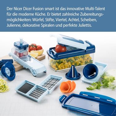 Genius Nicer Dicer Fusion Smart Julienne Slicer | Mint Green | 16-Piece Vegetable Chopper with Spiralizer, Grater, and Dicer | As Seen on TV