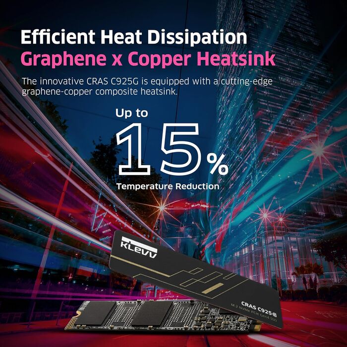 SSD KLEVV CRAS C925G 2TB M.2 NVMe PCIe Gen4x4 з графеновим радіатором для геймінгу, сумісний з PS5, до 7400 МБ/с