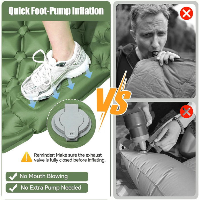 Isomatte самонадувна туристична, килимок для кемпінгу з помпою та подушкою, з'єднувана, водонепроникна, для відпочинку на природі