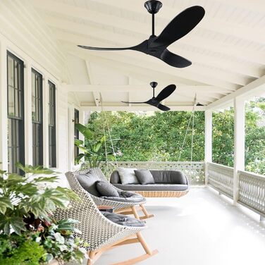 Стеля вентилятор 152 см з ДК-двигуном, 60 дюймів, з пультом керування, 3 лопаті, для дому та вулиці, з таймером (чорний)