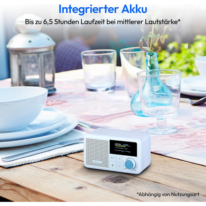 MEDION S66822 Портативне міні-радіо DAB+ з Bluetooth, акумулятор до 6,5 годин, кольоровий дисплей, телескопічна антена, таймер сну, будильник, AUX, USB-C, зелений (блакитний)