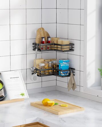 Поличка для душу Kitsure без свердління – 2 шт. Стабільне душове решітка без свердління з швидким стоком, нержавіючою статтю та міцним клейким кріпленням для ванної кімнати, 22,0 x 22,0 x 5,0 см, Чорний