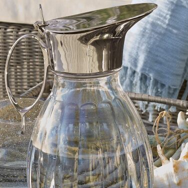 LOBERON Krug Agudelle, Subtle relief detailing, Artfully shaped handle, Elegant design, Capacity approximately 1.5 liters, Carafe, Table accessory, Glass, Brass, clear/silver