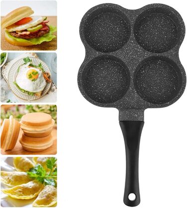 Haofy Egg Pan, 4-Hole Egg Burger Pan, Non-Stick Breakfast Omelette Pancake Pan for Electric Ceramic Stove, Not Available for Induction Cookers