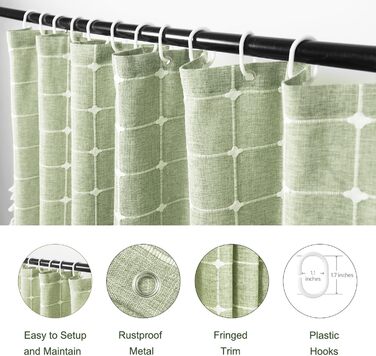 Штора для душу м'ятного кольору в стилі бохо - льон, 72x78 дюймів (183x193 см) з китицями
