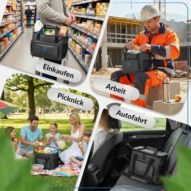 Ізольована сумка-холодильник 20/30L (складніша) для пікніка, роботи, покупок - чорна сумка-холодильник з PEVA матеріалом, 10-12 годин охолодження, з відкривачем для пляшок