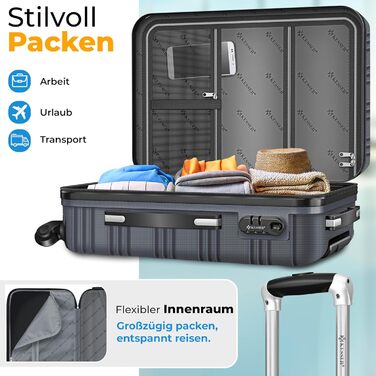 Валіза KESSER® подорожня, середня, з жорстким корпусом, вагова шалька та багажний жетон | Чемодан-роликовий, з кодовим замком, 4 колеса, ABS-корпус, телескопічна ручка (66x45x28см / 84 літри) (75-120л, антрацит)