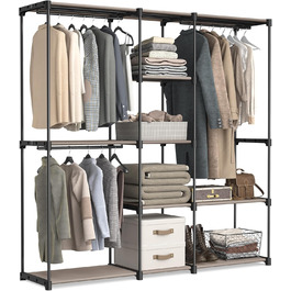 SONGMICS Шафа для одягу, вішалка для одягу, окрема гардеробна, з вішалкою для одягу, вішалка для одягу, полиці з тканини, металевий каркас, 182 x 43 x 182 см, RYG037B02 (Taupe)
