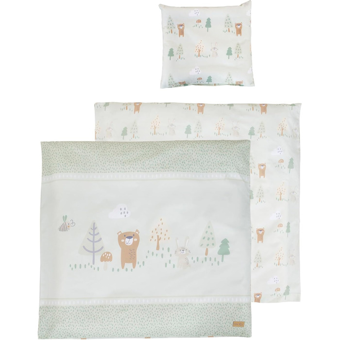 Комплект постільної білизни Roba 100 x 135 см - для дівчаток та хлопчиків - ковдра та наволочка з бавовни - зірки - білий (Woodland Buddies, ліжечко для малюків)