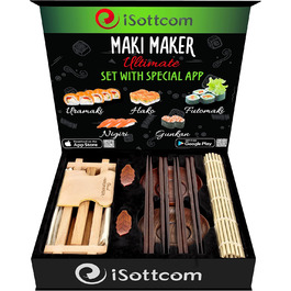 Набір для приготування суші iSottcom: робіть смачні суші та роли самостійно! З рецептами та додатком. З дерева бука та бамбука - ідеальний подарунок!
