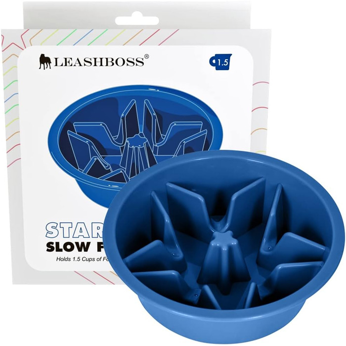Миска-лабіринт для собак Leashboss Anti Sling Bowl - повільна годівниця для великих, середніх та малих порід (2 чашки, 19,1-20,3 см отвори для їжі, блакитна)