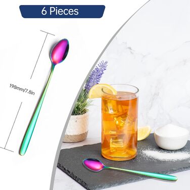 Набір ложок для лате макіато, 6 шт., 19.8 см, нержавіюча сталь. Ідеально для кави, коктейлів, десертів