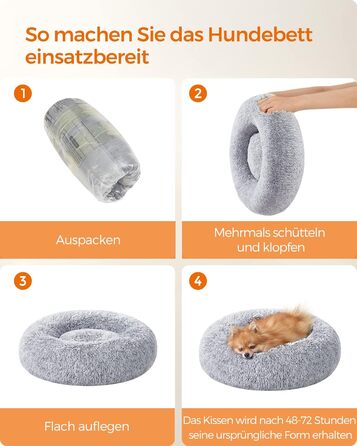 Кругле ліжко для собак та котів Feandrea з м'яким плюшем, діаметр 60 см, сірий колір, знімний наповнювач, 60 x 60 x 20 см