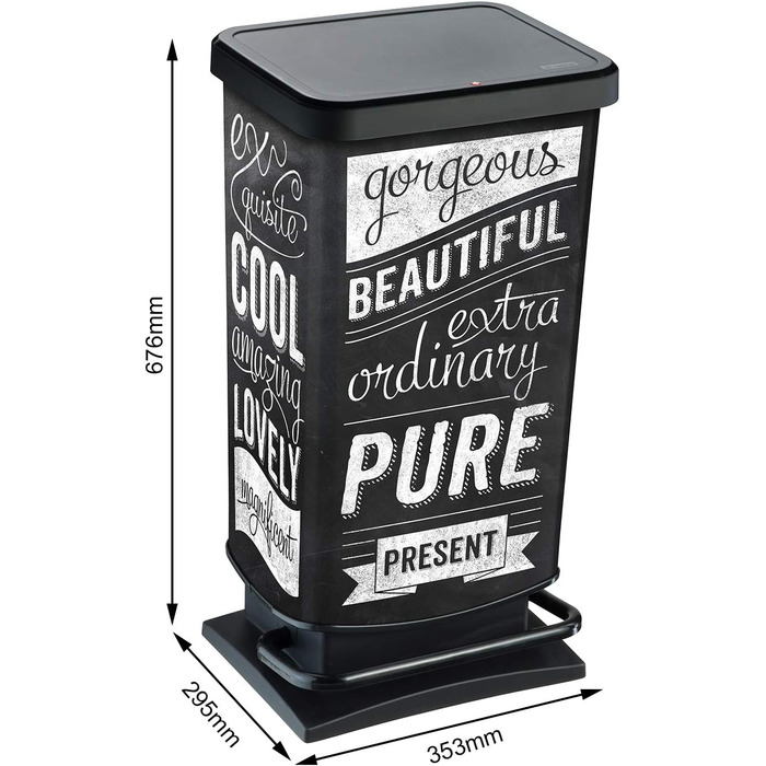 Відро для сміття Rotho Paso 40л з педальним механізмом та кришкою, пластик PP, BPA-free, металік