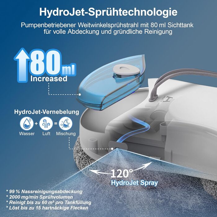 Робот для миття вікон HUTT S55 Pro з 3D-подушками, 6500 Па, HydroJet, SLAM 4.0, 80 мл, система безпеки – білий