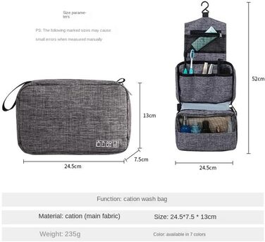 Чоловіча туалетна сумка-органайзер для підвішування, сіра. Водонепроникна дорожня туалетна сумка з гачком