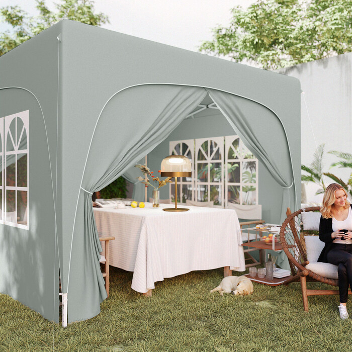 Outsunny 3x3m Gazebo, Water-Resistant, Stable, Winter-Proof, Pop-Up Folding Gazebo, UV Protection 50+, Foldable Party Tent, Garden Tent with 4 Side Walls, Bag, Garden Gazebo for Camping, Garden, Light Gray | Aosom