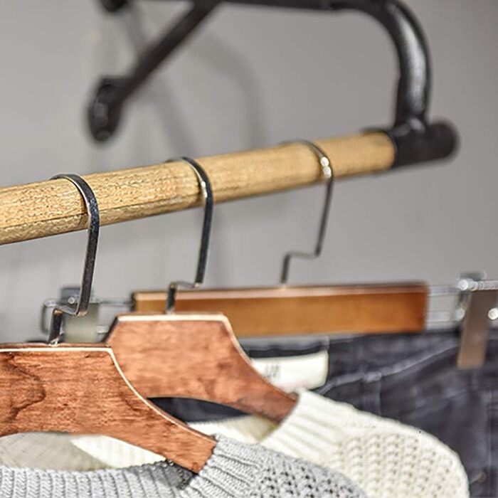 Wooden wall panel dresses a hanging rod, industrial clothes rack, clothing display rack for retail clothing - 120x29x16cm