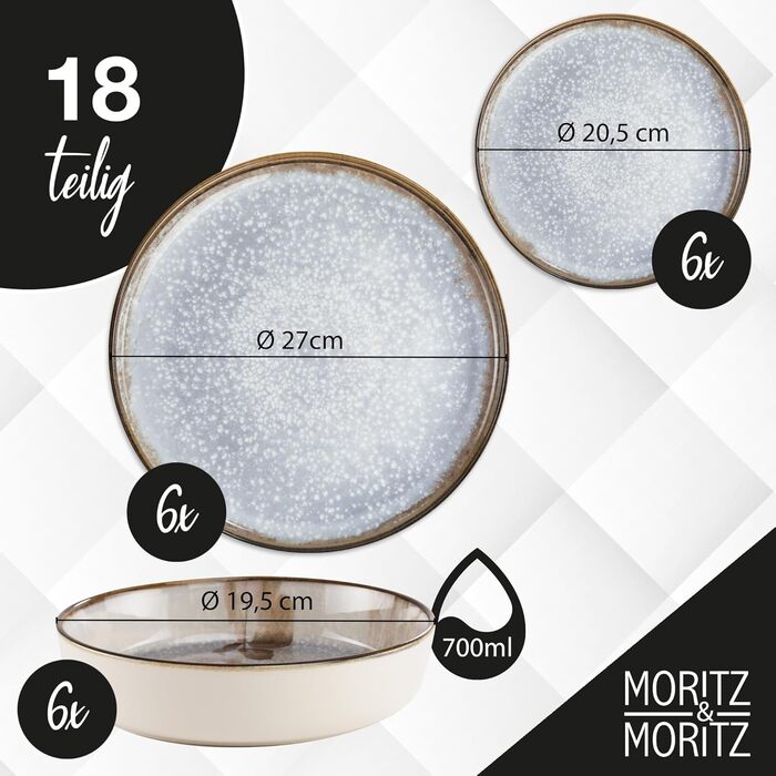 Moritz & Moritz Blossom 18-Piece Dinnerware Set - Elegant Porcelain Dinner Set for 6 - Includes Dinner Plates, Dessert Plates, and Soup Plates