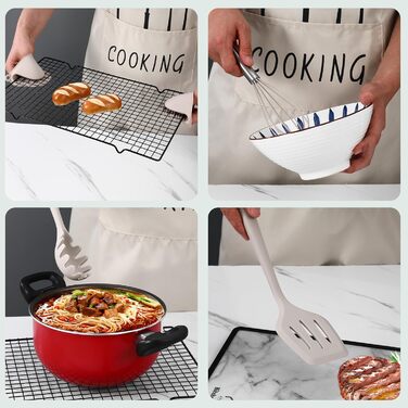 Набір кухонних аксесуарів 43 шт. Силіконовий набір лопаток, термостійкий та антипригарний. Набір кухонних інструментів бежевого кольору з контейнером, гачком для зберігання, придатний для миття в посудомийній машині, хакі