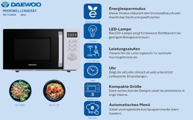 Мікрохвильова піч Daewoo MD-FC206SB 20L, 700W, чорний колір (Solo, срібло)