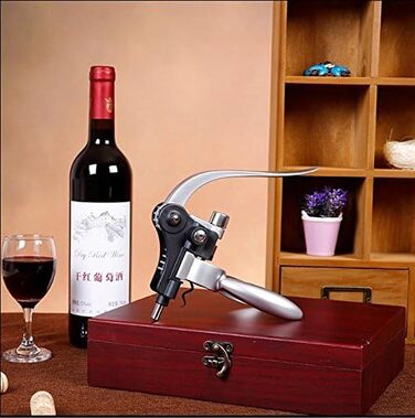 Cooko Korkenzieher, Manual Wine Opener Kit with Aerator and Pourer, Zinc Alloy Handle Corkscrew, Deluxe Wine Opener Accessories with 8 Pieces, Elegant Design Set with Dark Cherry Wood Box