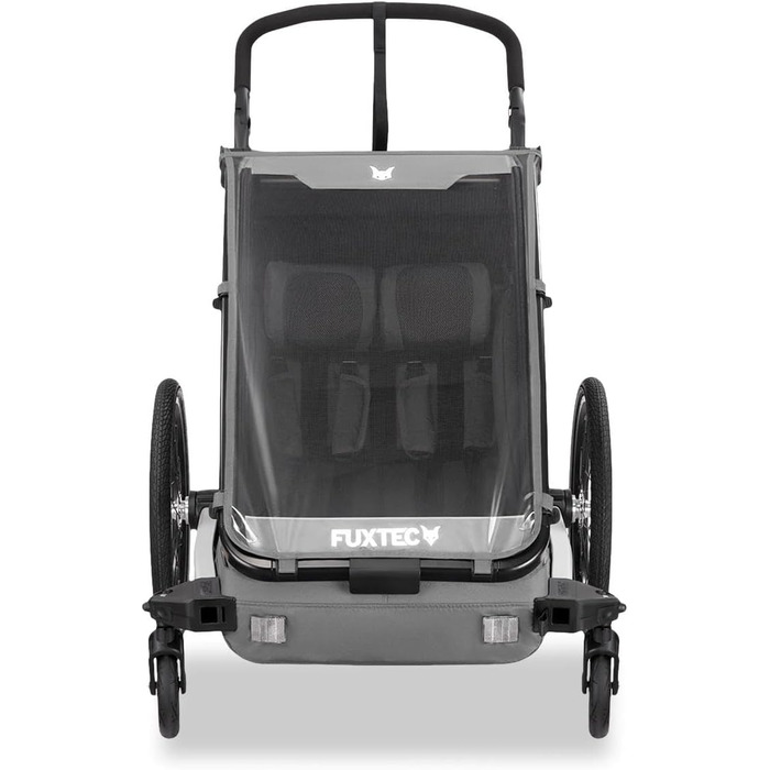 Причіп для велосипеда Fuxtec Sportfux на 2 місця, з багажником, відбивачами, ручкою-штовхачем, захистом від дощу та сонця, складний, фіолетовий FX-FA1 (сірий)