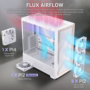 Корпус для ПК Antec Flux Midi Tower, чорний/білий, Gaming Case