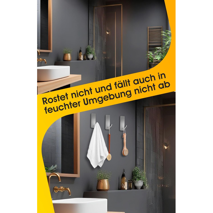 Набір гачків для рушників без свердління, 10 шт., самоклеючі гачки з нержавіючої сталі 304, міцні клейкі гачки для великих предметів, клейкі гачки для ванної, туалету та кухні, стійкі до іржі, срібні