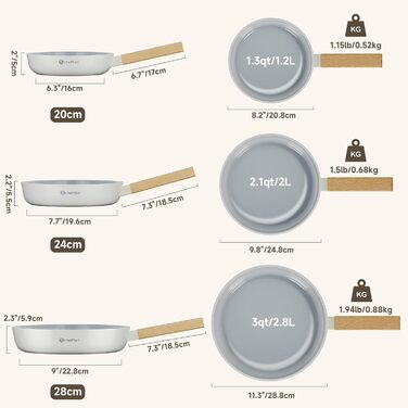 Scheffler Nonstick Fry Pan Set - 20/24/28cm - Compatible with All Cooktops