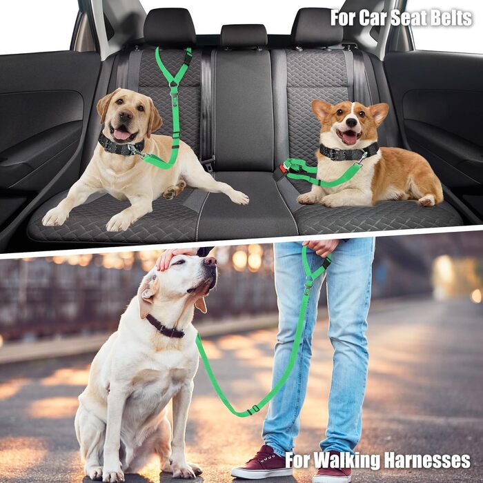 Автомобільний ремінь безпеки для собак, кріплення для тварин у авто, на голову, міцний поводок, шлейка для собак, котів та інших домашніх тварин (зелений)