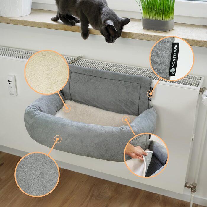 Premium Cat Heating Bed - Murphy - for cats up to 12kg - suitable for all radiators - all-around padded - cat bed for the heater