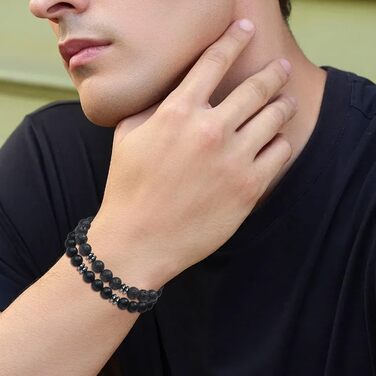 Чоловічі браслети з натурального каміння: тигрове око, чорний лава, онікс. Набір з 3-4 браслетів. Чудовий подарунок для чоловіків.